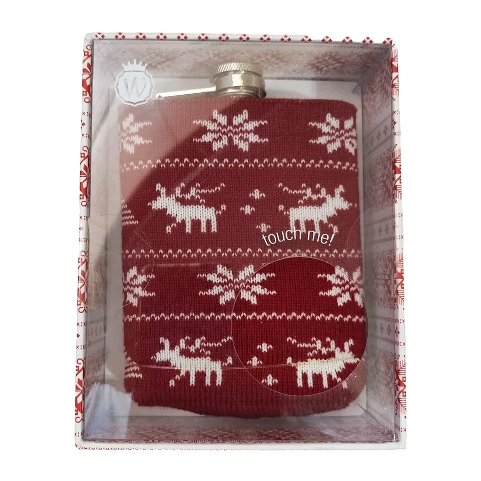 Suéter de vacaciones de 7 oz con diseños de ojos salvajes de acero inoxidable de Navidad rojo frasco de cadera Foto 4 de 4