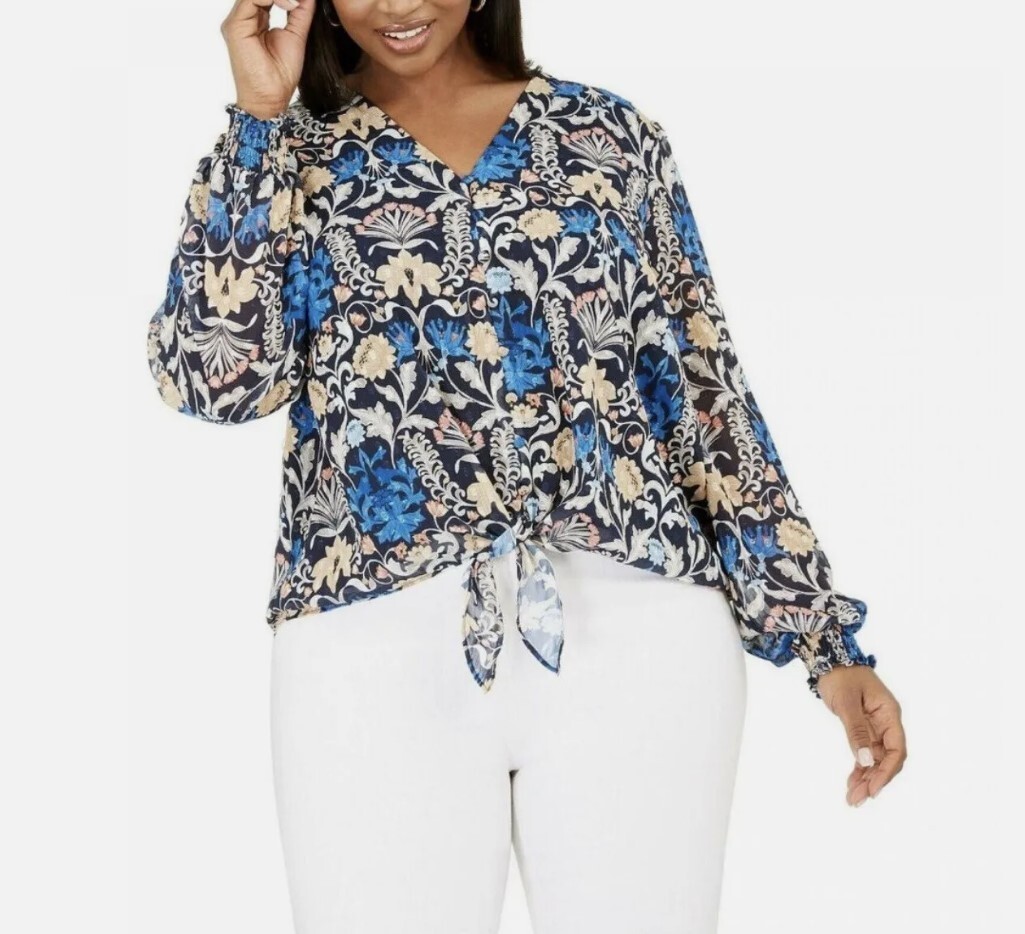 INC Womens Plus 1X Fleur Nouveau Button Up Floral Blouse NWT AO87