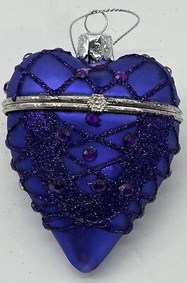 Mr Christmas Heart Shaped Trinket Box Ornament Purple Sparkle Sullivan Glass