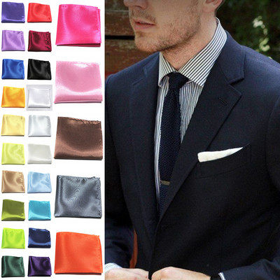 Mens Satin Solid Plain Color Handkerchief Hanky Pocket Square Wedding