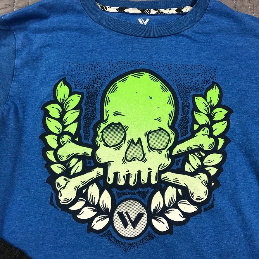 Camiseta Shaun Blanca Niño Grande Azul Calavera Huesos Cruzados Gráfico Mangas Térmicas Foto 3 de 4