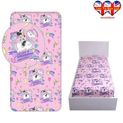 Fitted Sheet Official Minnie Mouse Unicorn,%100 Cotton, Single Bed (200x90x25cm) - Image 1 of 4