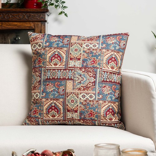 Palace Patchwork Tapestry Cushion. Vintage Persian Carpet Design. 17x17" - Picture 4 of 4