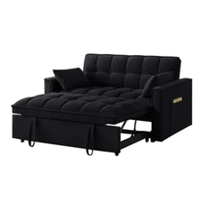 4 in1 Loveseat Sofa Bed,Multi-Function Tufted Pull-Out Sofa Bed w/Pillows,Black
