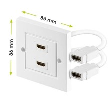 Twin White HDMI Wall Plate with Cable Full HD 1080p TV Faceplate Mount Easy Fit