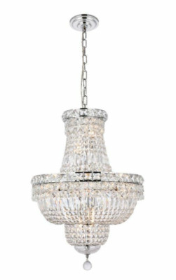 Chrome and Crystal Chandelier 12 Light Fixture Living Dining Room Foyer Lighting