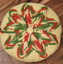 60s 70s Round Pillow MCM Accent Retro Hand Crochet Throw Toss Hippie Vintage