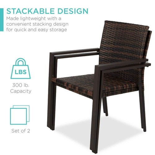 Best Choice Products Patio Chairs Wicker Stackable Brown w/ Armrests (Set of 2) - Picture 3 of 7