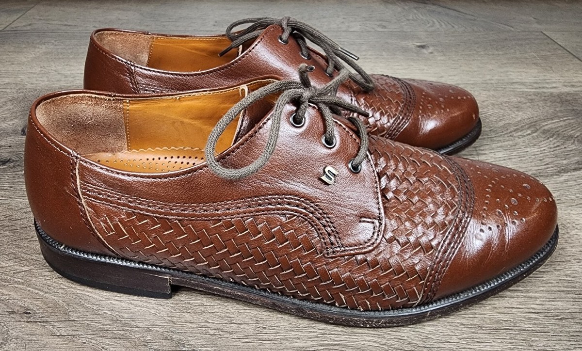 SALAMANDER CITY - BROWN LEATHER WEAVE OXFORD DRESS SHOES 