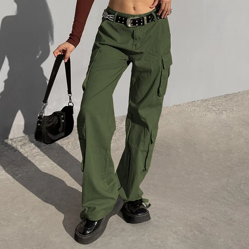 Women Cargo Pants Wide Leg Straight Trousers Casual Baggy Sweatpants casual Y2K - Picture 9 of 29
