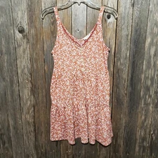 Blu Pepper M Swing Dress Mini Tank Orange White Floral Lace Tiered Cottagecore