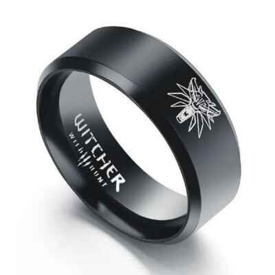 The Witcher 3 Wild Hunt Ring Wolf Head Stainless Steel Black Rings for Men Band