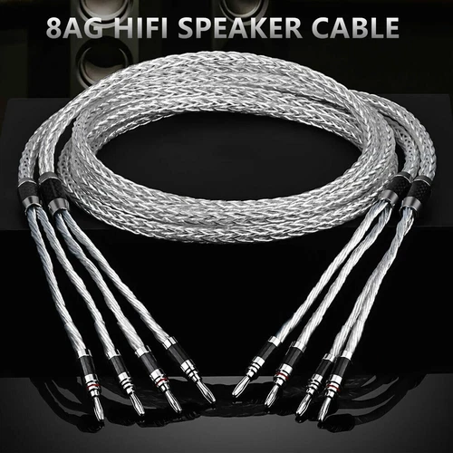 8 AWG Silver Plated HIFI Speaker Cable 8N OCC Carbon Fiber DAC Banana Spade Cord