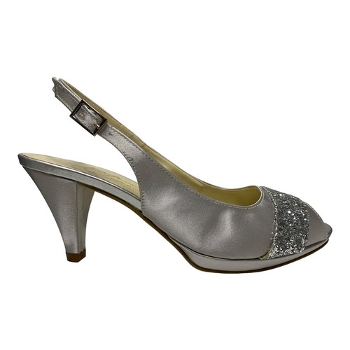 SCARPE DECOLTE SANDALI TACCO DONNA MNG COLLECTION 089 RASO ARGENTO ORIGINALE PE - Picture 2 of 6