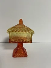 Jeanette Glass Ombre Candy Dish Wedding Box Vintage UV Reactive Red And Yellow