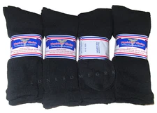 12 Pairs Mens Physicians Choice US Made VENTILATED Diabetic Black Crew Socks