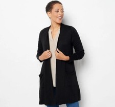 Susan Graver Weekend Jersey Knit Draped-Back Cardigan Black Pet Small A470171