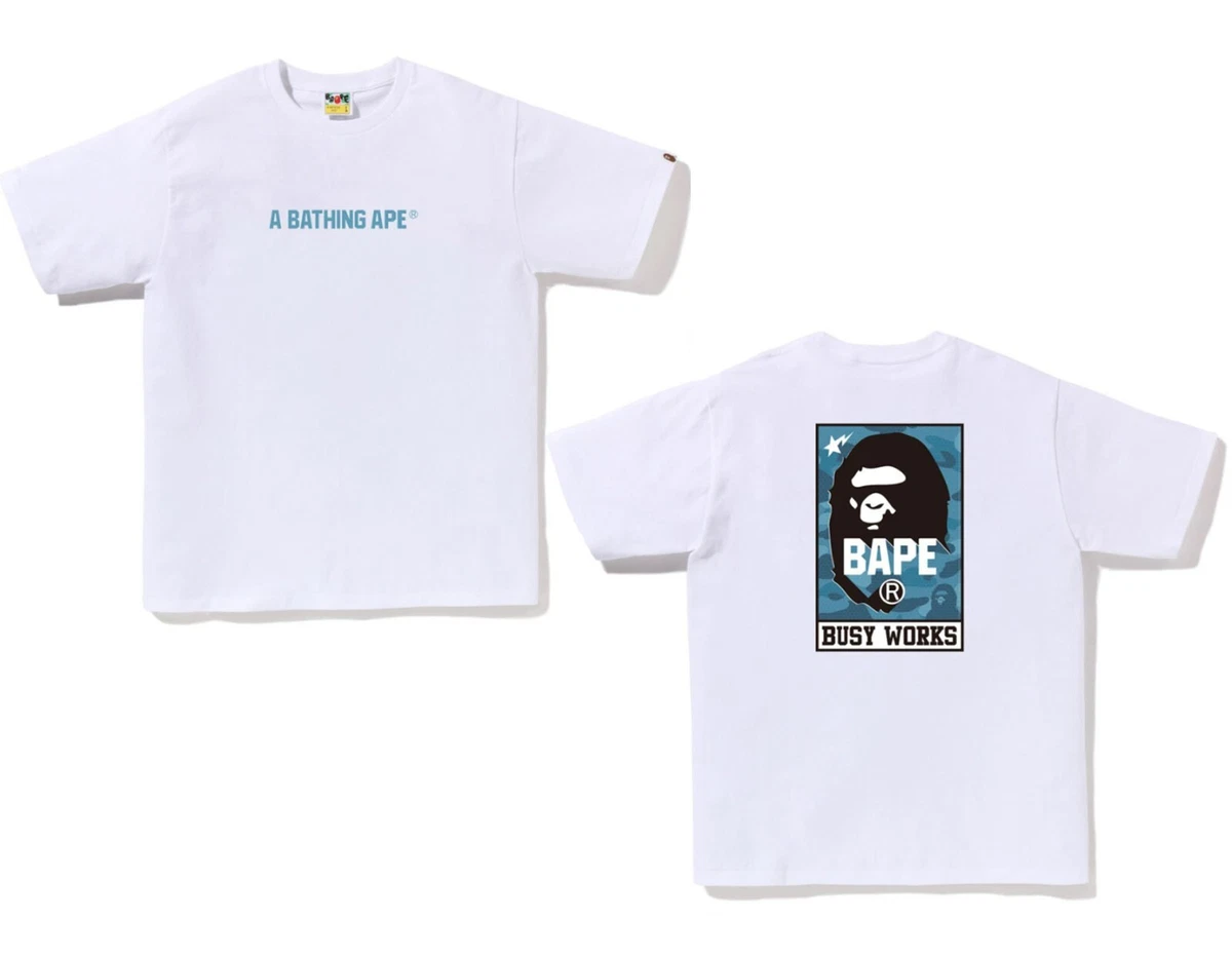 BAPE Honeycomb Camo Bape Busy Works Tee White Blue