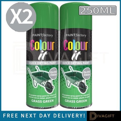 2 x GRASGRÜN GLANZ FINISH SPRÜHFARBE 250ML MEHRZWECK METALL KUNSTSTOFF HOLZ