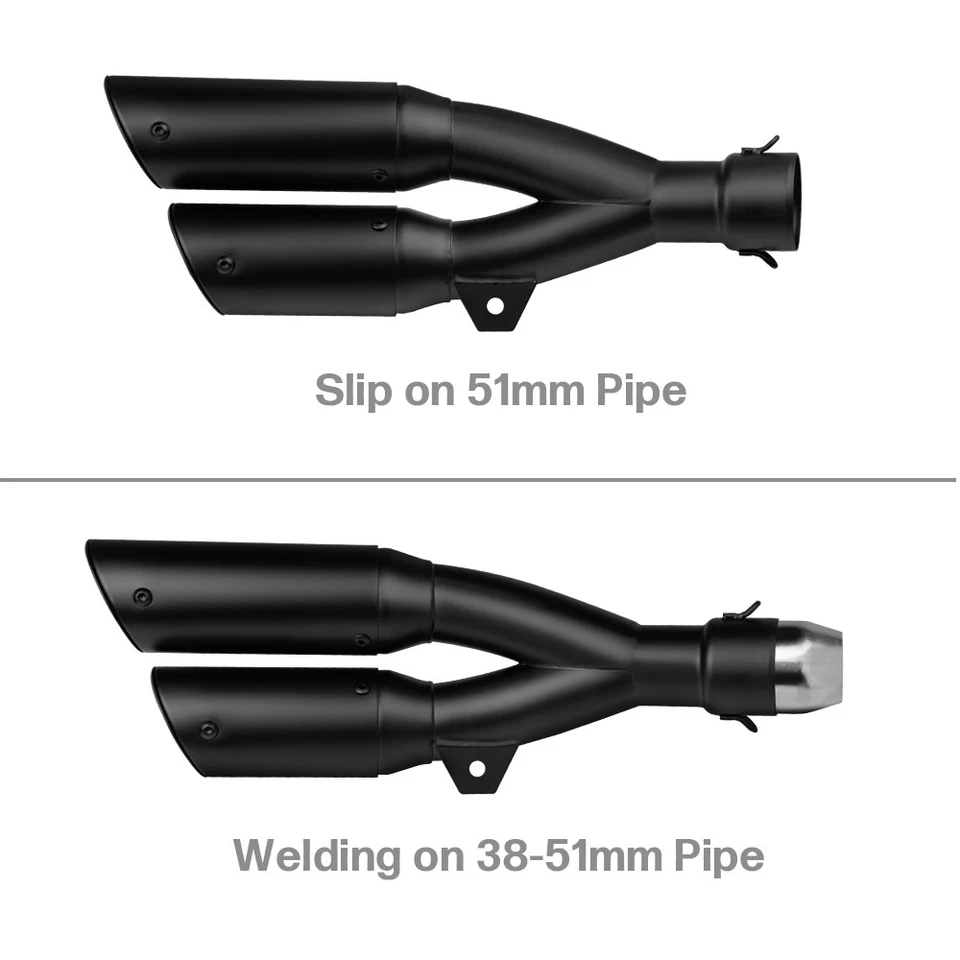 Slip On 38-51mm Dual Outlet Connection Muffler Exhaust Pipe w/ Silencers Foto 3 de 4