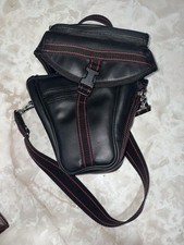 Black Synthetic Leather Padded Camera Case with Red Stitching and Strap