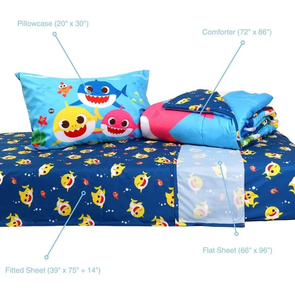 Baby Shark 4 Piece Twin Soft Bedding Set for Kids with Reversible Comforter - Image 2 of 4