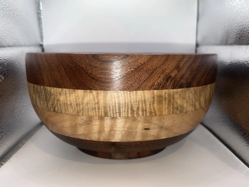 Custom Handmade Wooden Salad Bowl 8.5” X 4.5” - Ambrosia Maple and Claro Walnut - Image 2 of 4