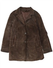 Oviesse Womens Suede Overcoat IT 44 Medium Brown Leather AB02