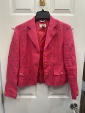 Talbots Pink Petites Blazer Jacket Button 100 Linen Collared Lined Size 2