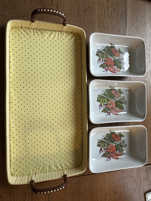 3 Gemüseschalen mit Tablett Hutschenreuther Selb LHS 50er, 60er Mid Century