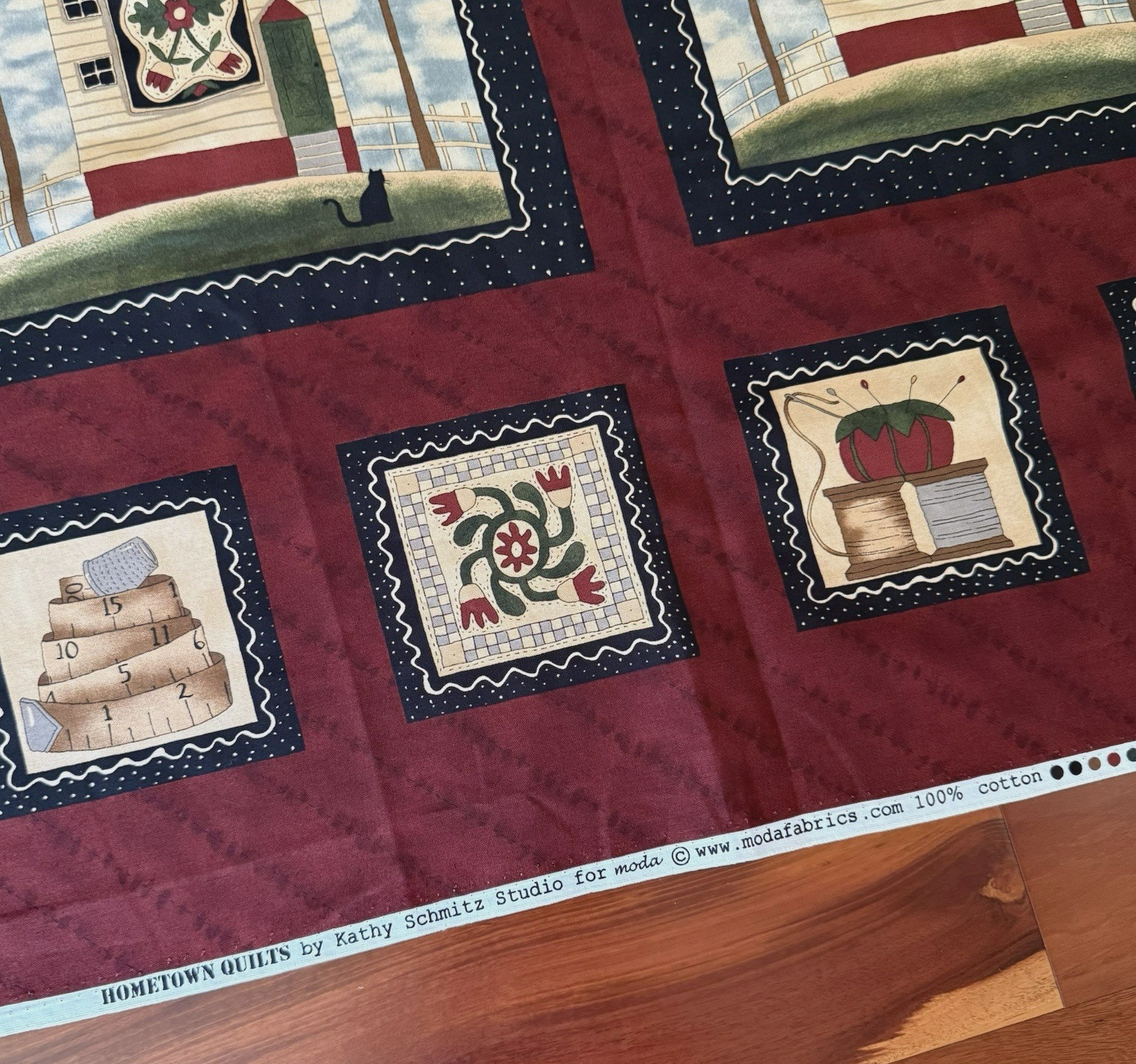 MODA HOMETOWN QUILTS PANEL KATHY SCHMITZ SEWING THEME FABRIC BLOCKS COTTON HOUSE