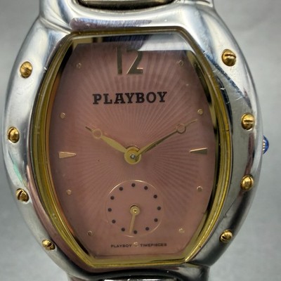 Playboy Watch Men 29mm Pink Dial Silver Tone Oval Small Seconds