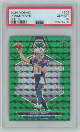 2024 Panini Mosaic Green Prizm Drake Maye Rookie PSA 10 Patriots #303 C23