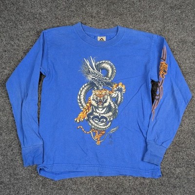 Vintage 2001 AAA Blue Dragon Tiger Graphic Long Sleeve Shirt Youth Medium