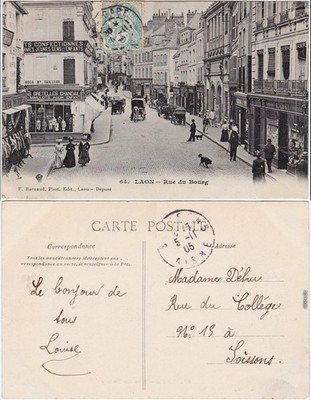 Laon Rue de Bourg - Geschäfte CPA Aisne Ansichtskarte 1905