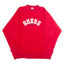 Vintage GUESS Uomo Pile Rosso Girocollo 90s L