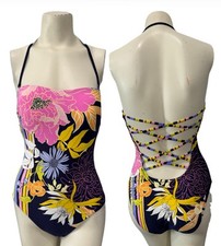 Trina Turk Bal Harbour Floral Bandeau One Piece Swimsuit L67210 Women's Size 8