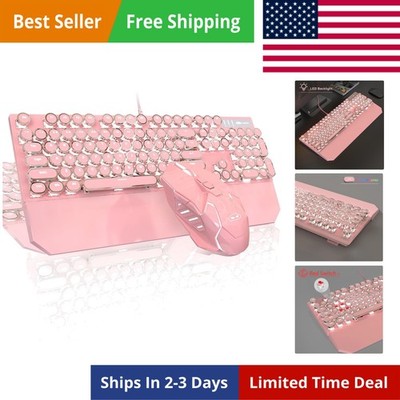 Typewriter Mechanical Gaming Keyboard and Mouse Combo, Retro Punk Round Keyca...