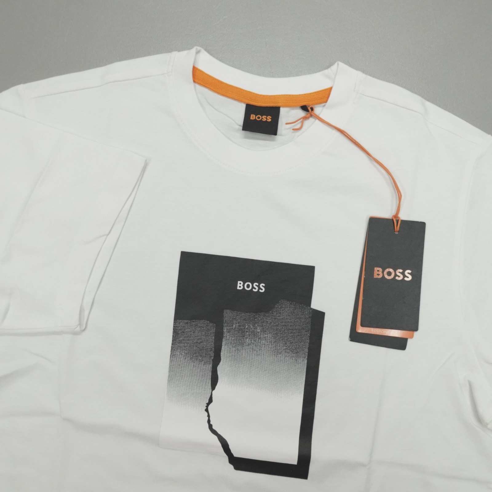Hugo Boss Logo Digonos Graphic T-Shirt White Men's Slim Fit Lightweight Cotton