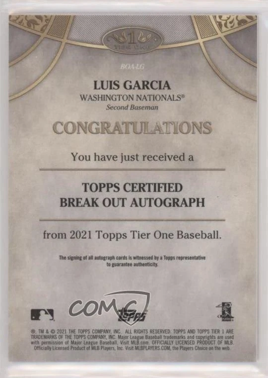 2021 Topps Tier One Break Out Auto /300 Luis Garcia #BOA-LG Rookie Auto RC - Image 2 of 2