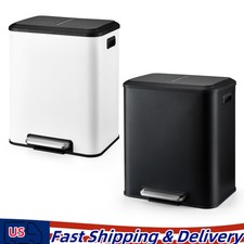 8 Gallon Stainless Steel Trash Can Dual Compartment Step On Garbage Bin
