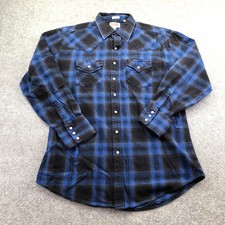 Ely Cattleman Shirt Mens Large Tall Blue Plaid Long Sleeve Western Snap Flannel