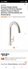 Kohler Sensate K-72218-VS Touchless Pull-Down Kitchen Faucet Vibrant...