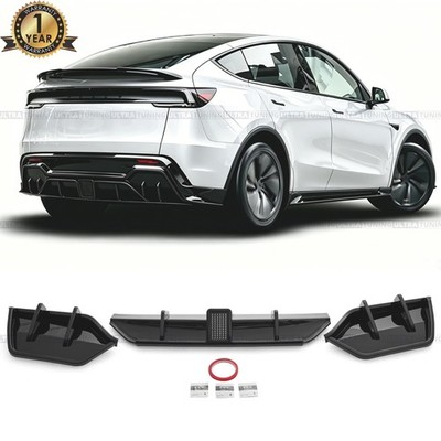 For 2025-2026 Tesla Model Y Gloss Black Rear Bumber Diffuser with LED