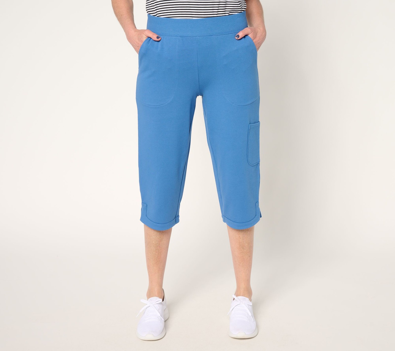 Denim & Co. Women's Pants Sz L Active French Terry Straight Leg Blue A692009