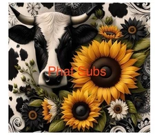 20oz Sublimation Tumbler Wrap Cow Sunflower Ready to Press Heat Transfer