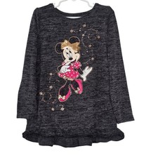 Disney Jumping Beans Girls 6 Gray Minnie Mouse Sequin Bow Ruffle Hem Top Lng Slv