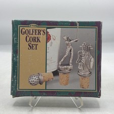 Pair of Heavy Pewter Golf Bag & Golfer Wine Bottle Cork Stoppers Set of 2