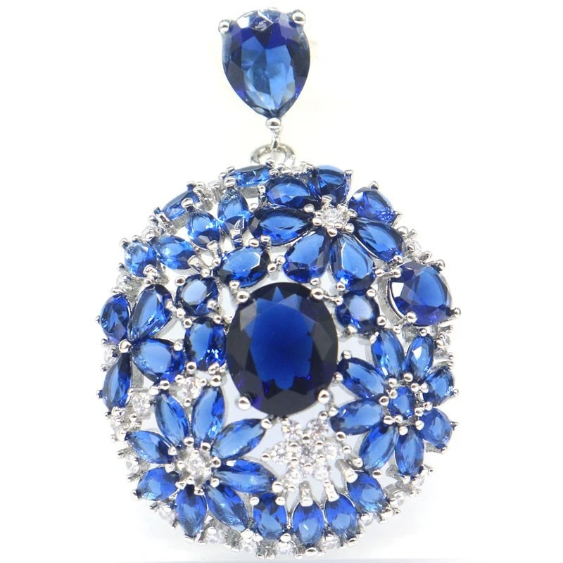 Nuevo Diseñado 10.4g Largo Grande Tanzanita Blanco Circonita Mujer Boda Colgante Plata Foto 2 de 3