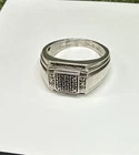 Vintage Sterling Silver Black & Clear Diamond Ring - Size 10.75 / 11 Grams